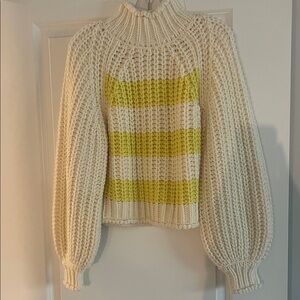 Wrangler Cream and Yellow Striped Turtleneck Sweater